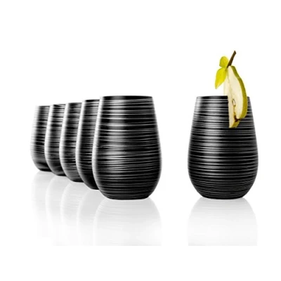 Image de Stölzle_Lausitz verres TWISTER 465 ml noir argenté I lot de 6 lavables au lave vaisselle haute résistance aux chocs universel à eau &amp; jus long drink