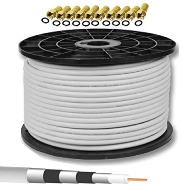 Image de 100m 135dB PremiumX Basic Pro coaxial SAT Cable Câble blindé à 5 voies d&#039;antenne pour 4K Ultra HD DVB S / S2 C T Systèmes BK + 10x F Plug 8,0 mm