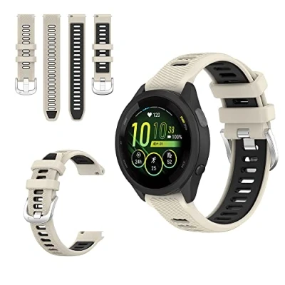 Image de QINOUK Bracelet pour Garmin Forerunner 265, [Respirant] en Silicone Souple, Bicolore, Montre 265 Blanc Ivoire