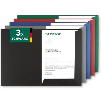 Image de Lot de 3 pochettes présentation A4 Noir Disponible en 7 couleurs directement du fabricant STRATAG Utilisation polyvalente pour vos offres, exposés, projets ou rapports commerciaux