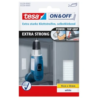 Image de Tesa on &amp; off Bande adhésive auto agrippante extra forte fixation d&#039;objets lourds comme les Outils 50 mm x 10 cm, Blanc