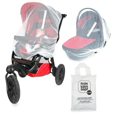Image de Trois Kilos Sept Moustiquaire élastique à Zip 3 en 1 Taille Universelle Lit bébé, Cosy, Poussette Filet Anti Moustiques Tigres, Insectes Protection Fine &amp; Résistante Sac Inclus Blanc