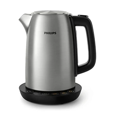 Image de Philips Bouilloire Électrique 1.7 L, Contrôle de la Température, Maintien au Chaud, Couvercle à Ressort, Voyant Lumineux, Inox, Socle 360 (HD9359/90)