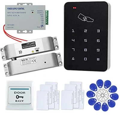Image de FTSTech Kit de Sécurité à Domicile Contrôle d&#039;Accès Porte Pleine avec Clavier Autonome 125KHz+Serrure Électrique+Bouton d&#039;alimentation+Sortie+10pcs clés + 10pcs Cartes Blanches