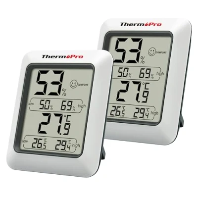 Image de ThermoPro TP50 Hygromètre Numérique Thermomètre Intérieur D&#039;ambiance et Indicateur D&#039;humidité avec Moniteur de Température, 2 Pièces