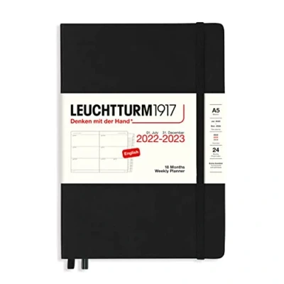 Image de LEUCHTTURM1917 366032 Agenda Semainier Medium (A5) 2023, avec cahier, 18 Mois, Noir, Anglais