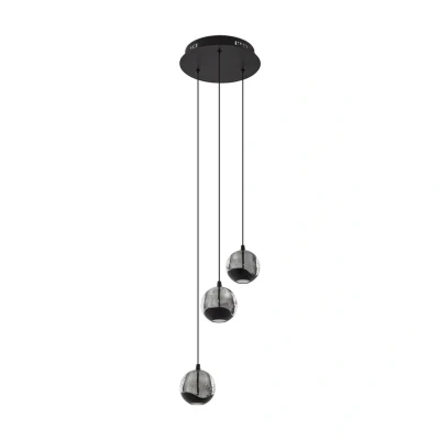 Image de Lucande suspension LED Hayley, noir, à 3 lampes, verre