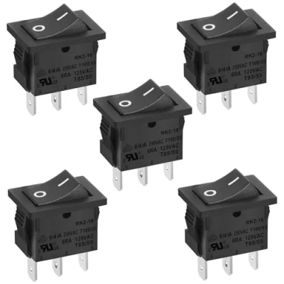 Image de Heschen Lot de 5 interrupteurs à bascule rectangulaires ON OFF SPST 2 positions 3 bornes 6 A 250 VAC/125 V AC UL VDE Noir