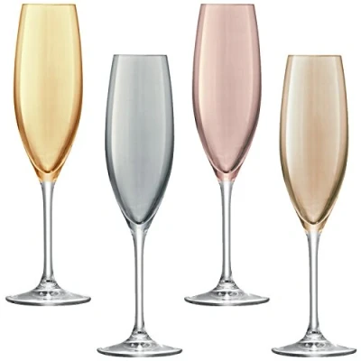 Image de LSA PZ10 Lot de 4 flûtes à Champagne assorties Polka, 225 ml, métallisées