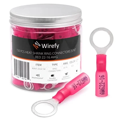Image de Wirefy 150 Pièces Cosses Électriques à Sertir Ronde M8 Kit de a Oeil Thermorétractables pour l&#039;Automobile 0,5 1,5 mm²