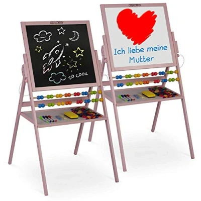 Image de tableau de jeu pour enfants blanc magnétique et à craie Chevalet en bois Ricokids (rose)