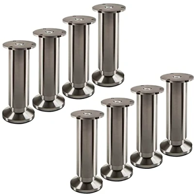 Image de SOTECH 8 Pieds de meuble TERRA hauteur 150 mm aspect inox brossé support réglables en jusqu&#039;à max. 15 mm, charge maximale 250 kg/par pied