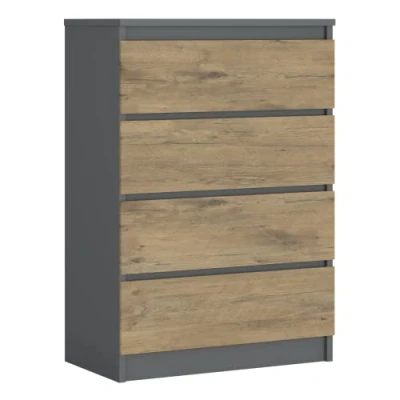 Image de 3E 3xE living.com Commode avec 4 tiroirs Anthracite/chêne Lancelot, L : 70 cm, H 101 P 39 cm