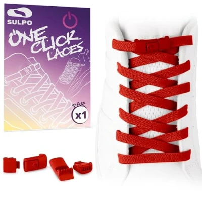 Image de SULPO Lacets plats élastiques « one click » sans noeuds à boucle avec en caoutchouc pour baskets enfants et adultes