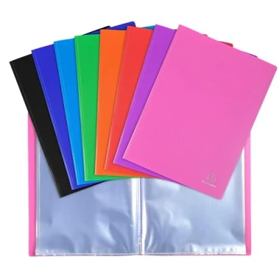 Image de Exacompta Réf. 8820E Carton de 20 Protège documents OPAK pochettes cristal lisse 40 vues pour format A4 dimensions 24 x 32 cm couverture en polypro semi rigide couleurs assorties