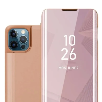 Image de Coque pour Apple iPhone 13 PRO en KUNZIT ROSE Clear View Housse de Protection Étui miroir avec fonction support à 360 degrés Neuf