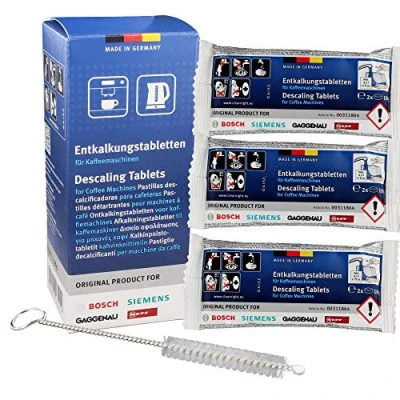 Image de DL pro Lot de 6 tablettes détartrantes pour machine à café Bosch, Siemens, 00311864, TZ6002, avec brosse nettoyage