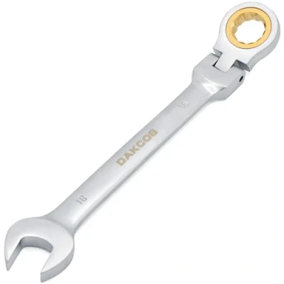 Image de DAKCOS Clé à cliquet combinée 18mm métrique articulée en CR V avec finition chromée mate