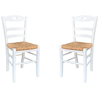 Image de LIBEROSHOPPING.eu LA TUA CASA IN UN CLIK Chaise Loire en Bois Massif avec Assise Paille Lot de 2 (Laqué Blanc)