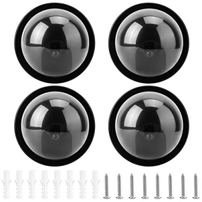 Image de 4pcs simulateur de caméra Simulation dôme factice avec Clignotant LED pour Les Maisons et Entreprises alimenté par 2 * Piles AA(Noir)