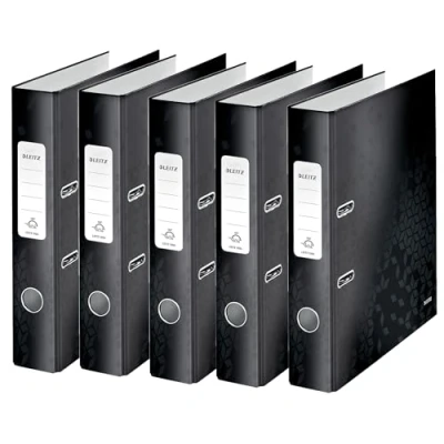 Image de Leitz WOW 10064095 Lot de 5 classeurs qualité 180 en carton gris laminé Noir Format A4 Dos 5,2 cm