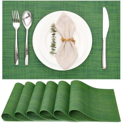 Image de Myir JUN Lot de 6 Sets Table, Tissé Lavable Napperons pour Cuisine ou Table à Manger Résiste la Chaleur Antidérapant Fait en Vinyle (30x45cm) (Vert 2)