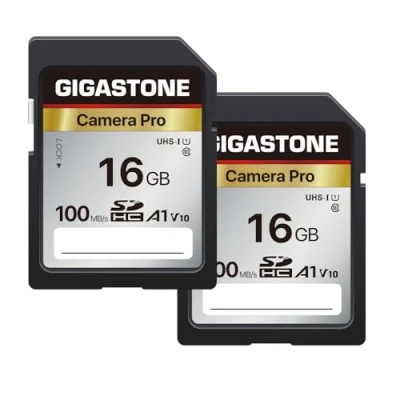Image de Gigastone Carte Mémoire SDHC 16 Go, Caméra Pro Série, Lot de 2 Cartes, Vitesse allant jusqu&#039;à 100 Mo/s. Compatible avec Canon Nikon Sony Caméscope, A1 U1 V10 UHS I Classe 10 pour Full HD Vidéo