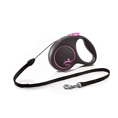 Image de Flexi, Laisse Modèle Black Design, Version Cordon, Forme Moderne et Ergonomique, Système de Guidage perfectionné, à Enrouleur, Made in Germany, Black/Pink, S 5m