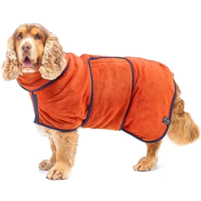 Image de Lucky Paws® Peignoir Chien pour à Double Couche Super absorbante et Serviette Ultra Douce en Un Seul Accessoire Luxueux (XXS, Ambre)