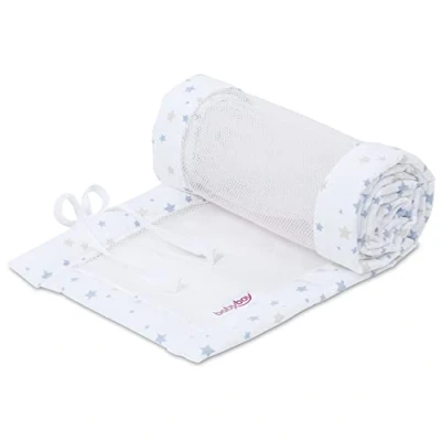 Image de babybay Tour de lit en maille piqué/bordure pour d&#039;appoint/protection contre les chocs bébé, convient modèle Boxspring XXL, blanc mélange d&#039;étoiles sable/bleu azur