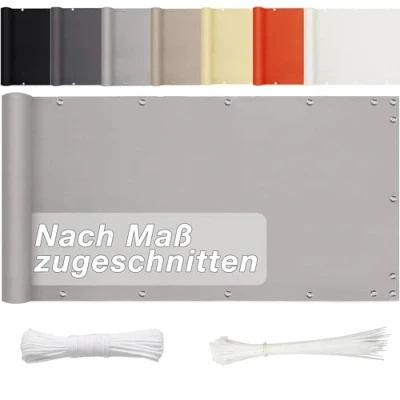 Image de Aiyaoo Brise Vue Balcon 70 x 350cm 185g/m², Polyester Cache avec œillets et Attaches Opaque, imperméable, résistant au Vent aux UV idéal pour terrasse Jardin, Gris