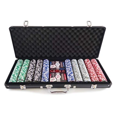 Image de Grimaud Malette de Poker Premium 500 jetons 11,5g marqués 2 jeux 54 cartes Dealer Livret règle Mallette en aluminium, Noir