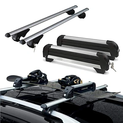 Image de Barres de toit en aluminium + porte skis 4 paires ou 2 snowboards pour VOLKSWAGEN TIGUAN II (AD1) à partir 2016 avec rails ouverts