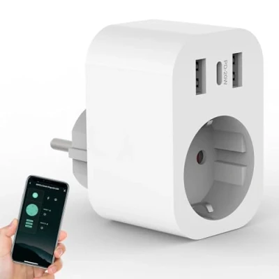 Image de ANTELA Prise Connectée WiFi 16A avec 2 USB A et 1 Type C(20W Charge Rapide), Mesure de Consommation Électrique, Intelligente Compatible Alexa/Google Home, Smart Life APP, 2,4GHz