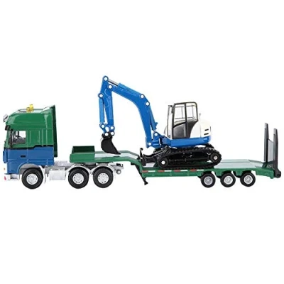 Image de Zerodis Remorque à Plat en Alliage l&#039;échelle 1:50 avec excavatrice, modèle de trafic Camion moulé sous Pression pour Enfants Plus 3 Ans