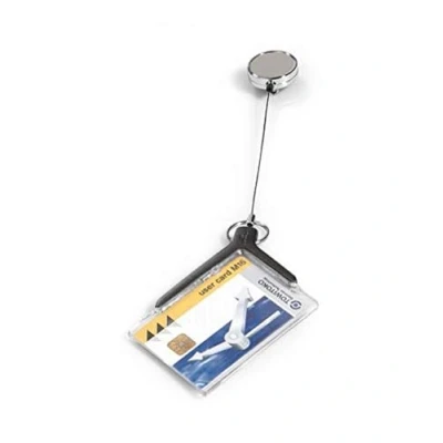 Image de Durable 830758 Card Holder deluxe Porte Carte de Sécurité 1 Format 54 x 86 mm avec enrouleur Chromé Cordon 80 cm Boîte 10
