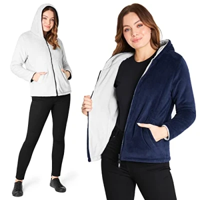 Image de CityComfort Sweat Polaire Femme Zippé Réversible à Capuche S XL (as4, alpha, m, regular, Bleu Navy)