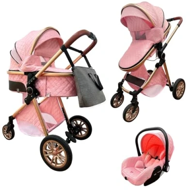 Image de Lnhcrbs Poussette 3 en 1, Compacte Pliante Avec Siège Auto, Bebe Confort de Voyage Auto Moustiquaire Sac à Dos Pour Maman Housse Pluie, 0 Ans