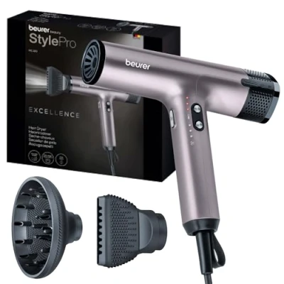 Image de Beurer HC 100 Excellence Sèche cheveux, avec moteur numérique, puissant et ultra léger, 4 niveaux de température soufflerie, séchage rapide douceur, buse styling &amp; diffuseur