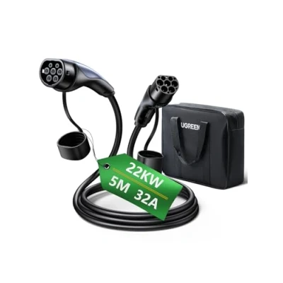 Image de UGREEN Type 2 Câble de Charge 22kW 32A Triphasé 5M Recharge Voiture Électrique à CCS2 EV PHEV avec Sac Rangement Compatible Model 3 S X Y E 208 ID.5 Tron IONIQ 5