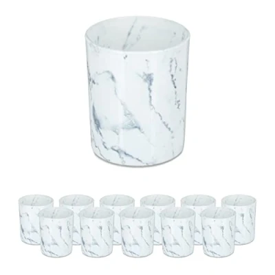 Image de Relaxdays Lot de 12 photophores en Verre pour Bougies Chauffe Plat, Aspect marbre élégant, H x D : 8,5 7 cm, Blanc