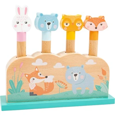 Image de Small Foot 11474 Amusants Saut en Bois,4 Animaux Mignons à Pousser vers Le Bas sautent joyeusement dans l&#039;air Jouets, Multicolore, 19 x 5,5 16 cm