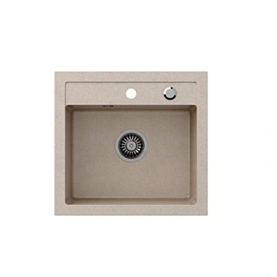 Image de VBChome Évier de cuisine 40 x 47 cm noir monocommande en composite moucheté à plat + siphon, beige