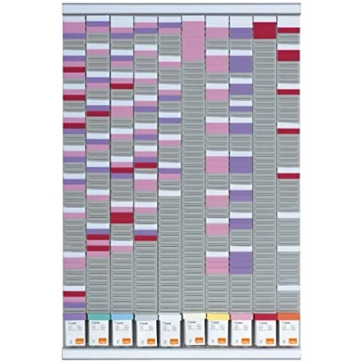 Image de Nobo Kit Planning Mural à Fiches T, Polyvalent, 10 Colonnes &amp; 54 Fentes, Indice 2, T Multicolores Index Inclus, 2901000