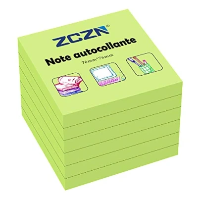 Image de ZCZN Sticky Notes autocollantes 6 blocs de 80 feuilles Vert 76 x mm