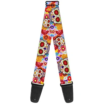 Image de Buckle down Sangle de guitare Sucre Tête mort Starburst Blanc/Multi Couleur 5,1 cm large 29137,2 long