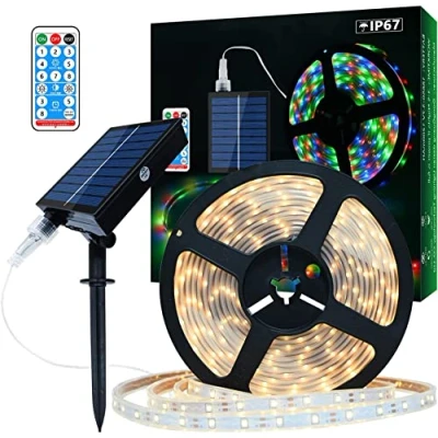 Image de Ruban LED Solaire Extérieur, 10m 560 LEDs Bande IP67 Étanche, Lumières Blanc Chaud avec Télécommande, 8 Modes d&#039;Éclairage 2835 SMD Guirlande Lumineuse pour Arbres de Jardin Noël