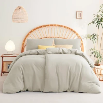 Image de WAVVE Parure de lit, 4 pièces, en Microfibre Douce, avec Housse Couette 135 x 200 cm et taies d&#039;oreiller 40 80 cm, Fermeture éclair, Beige