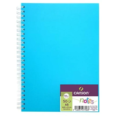 Image de Canson Carnet de 50 feuilles notes et dessin format A5 120g spiralé couverture polypro Bleu