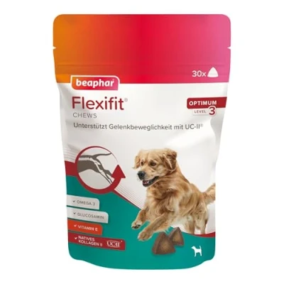 Image de BEAPHAR Flexifit Chews pour Chiens Favorise la mobilité articulaire et vitalité avec collagène de Type II (UC II®) Vitamine C, glucosamine, oméga 3 E 175 g